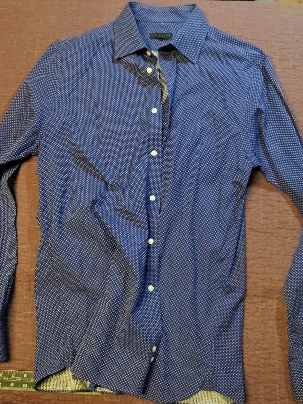 Ike Behar NYC Mens 16.5 36/37 Blue Micro Geometric Print Dress Shirt Long Sleeve